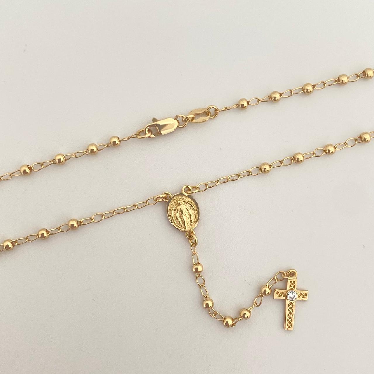 Rosario virgen milagrosa cruz punto circon Oro amarillo 18k 4,15 Gr / 2,3 mm / 50 Cm Broche 0,30